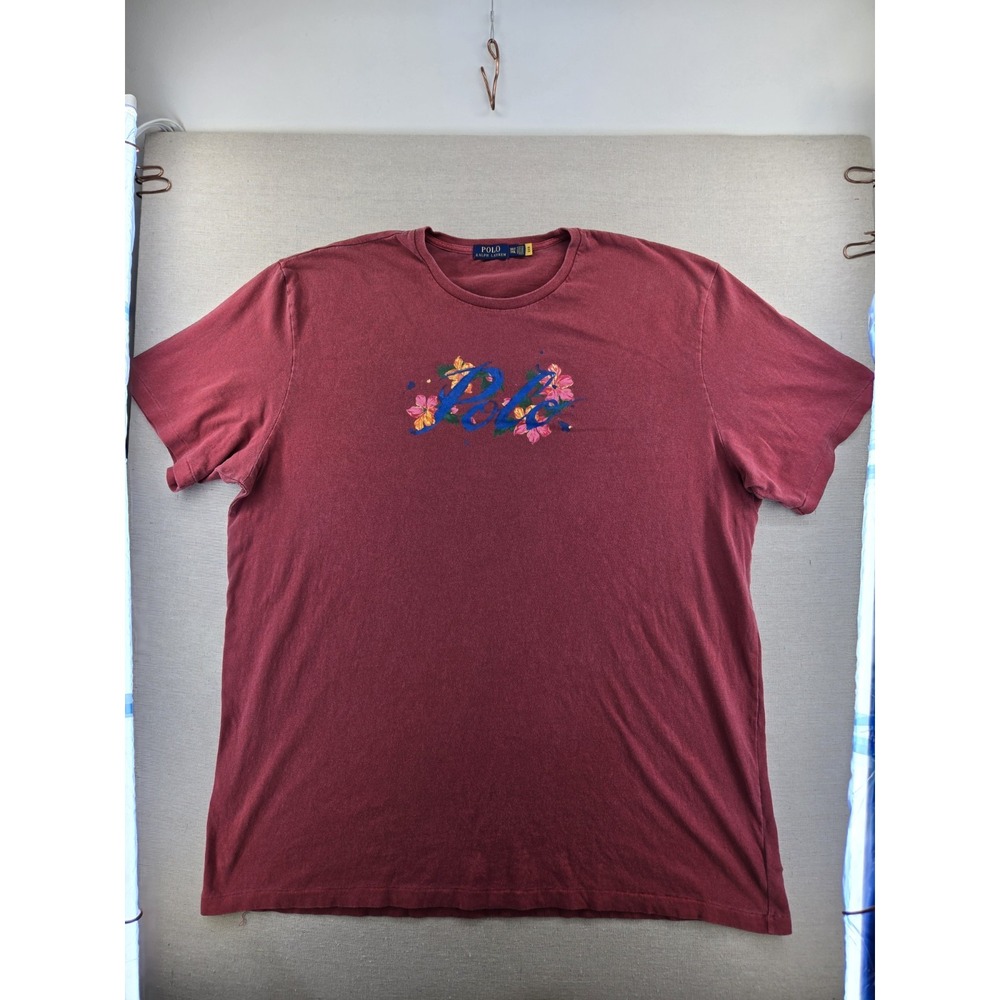 Polo Ralph Lauren T-Shirt Mens 3XLT Red Floral Script Logo Graphic Short Sleeve